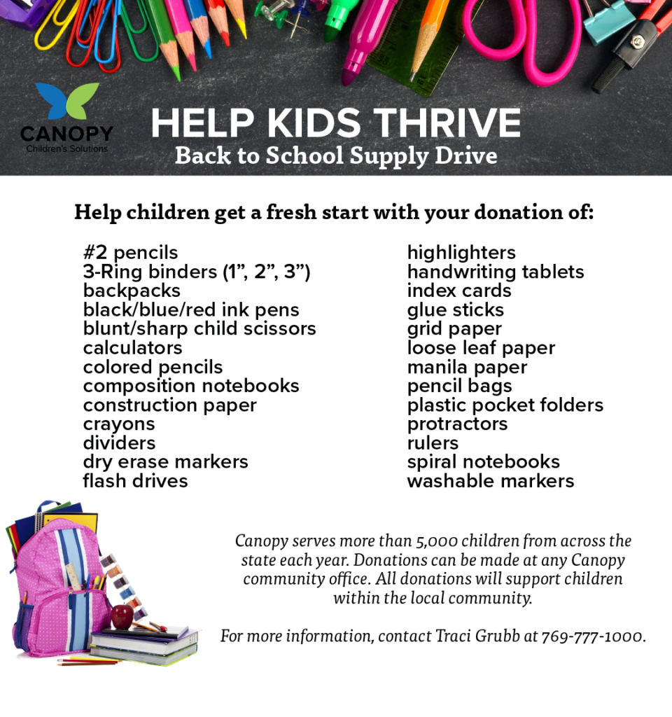 School Supply Drive - Canopy Children's Solutions